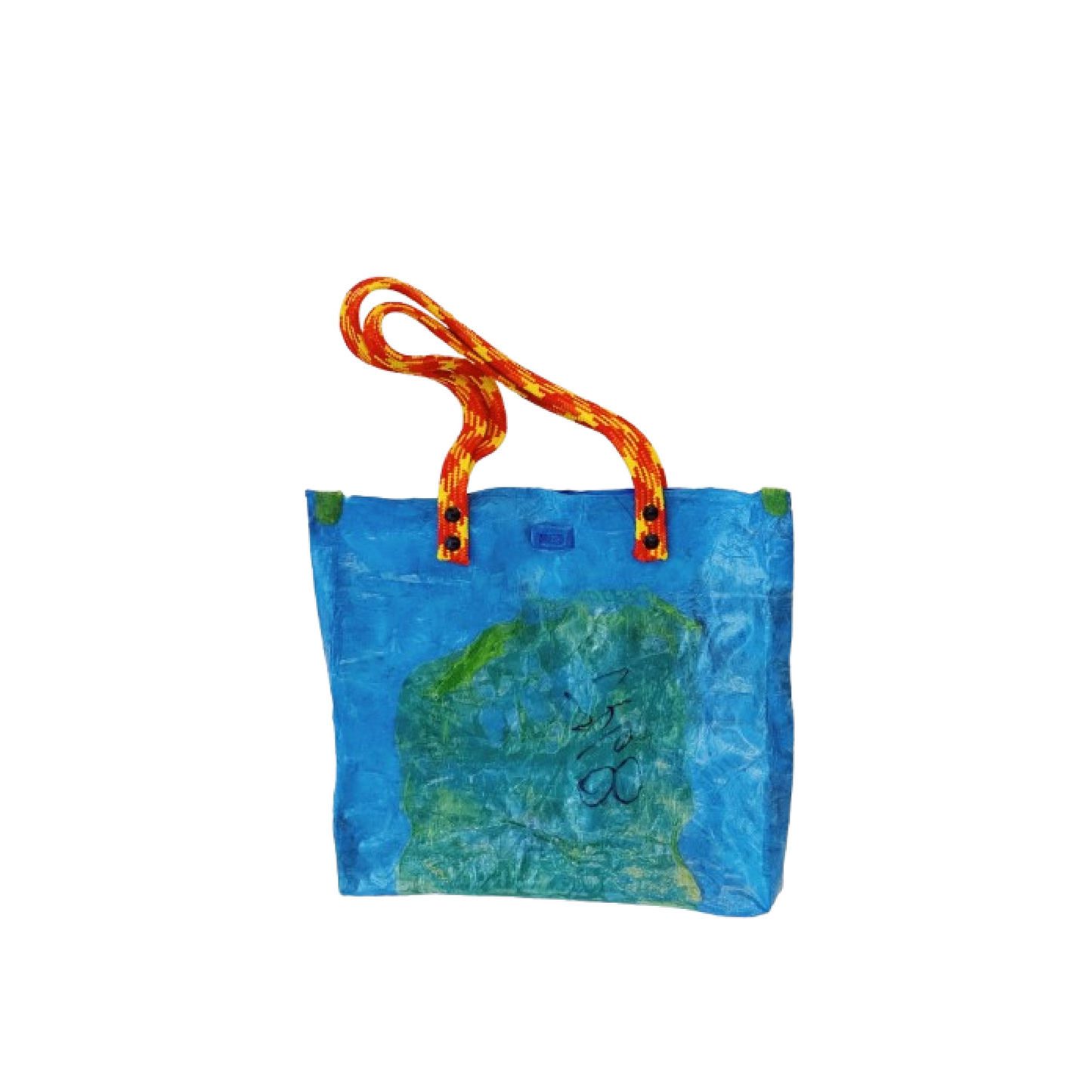 Bolsón Blue/Green Pattern & Orange/Yellow Handle
